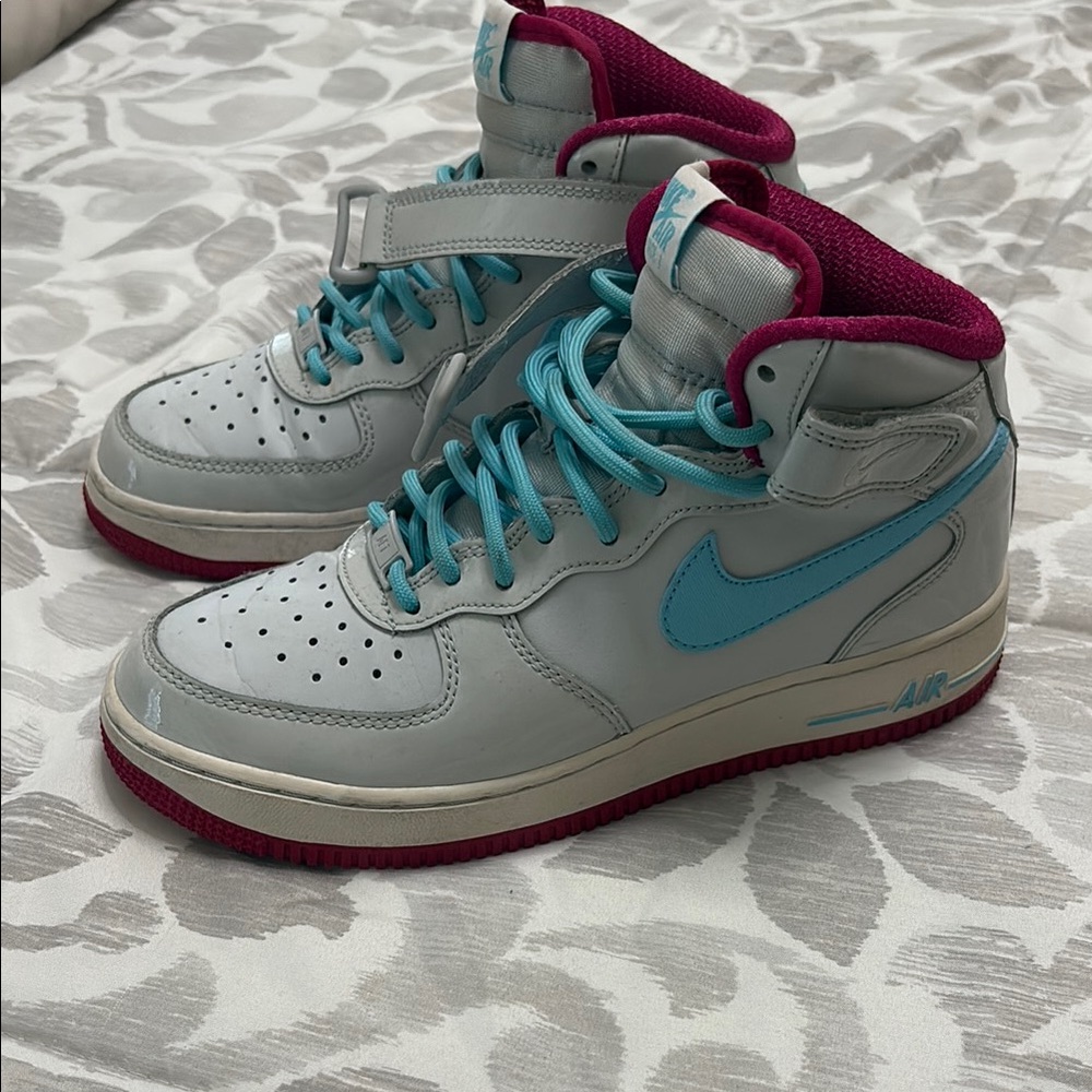 Nike Gray and Blue High-Top Sneakers with Padded Ankle Support